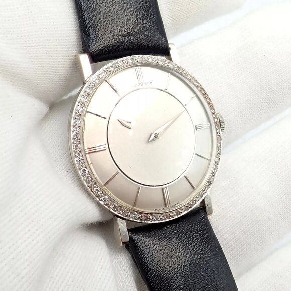 Vintage Longines 18k White Gold Diamond Bezel Manual Wind Mystery Dial Watch - Picture 4 of 11